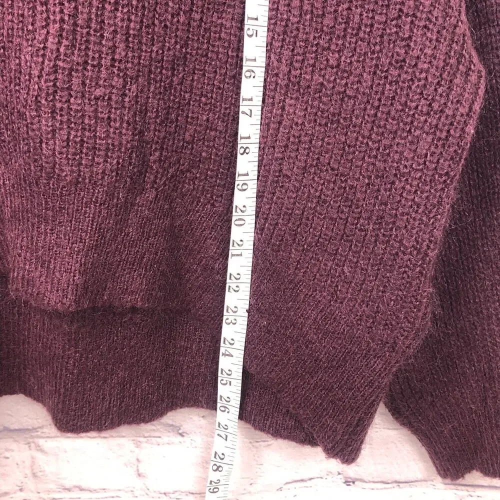 L.O.G.G. Mohair Ribbed High Low Cropped Drop Shoulder Burgundy Chunky Sweater M - Picture 9 of 10